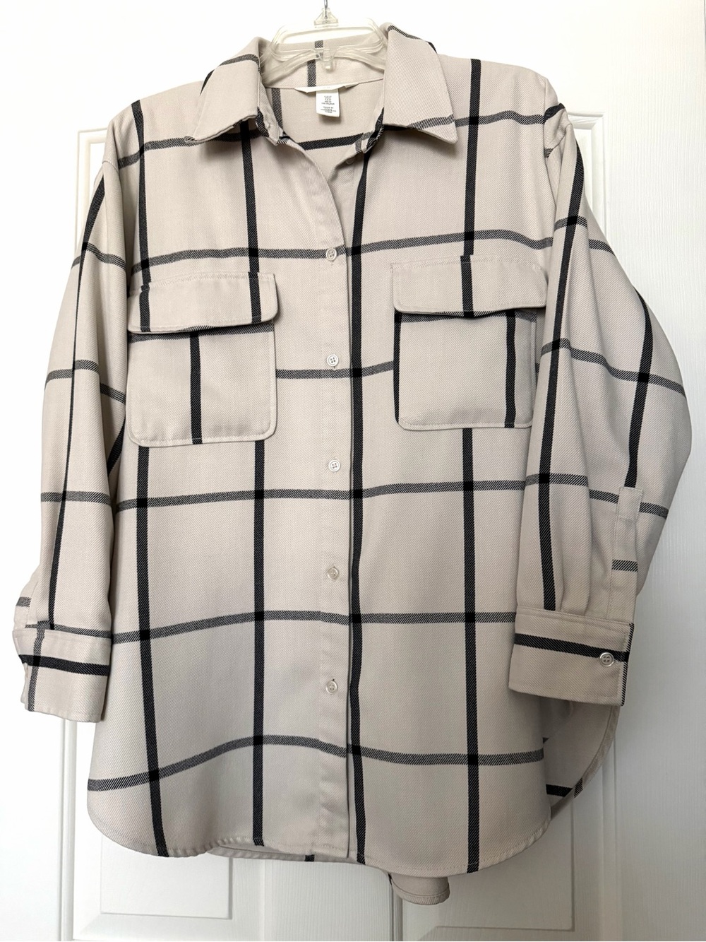 Beige Plaid Button-Up Shirt/Jacket with Chest Pockets
